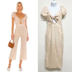 Privacy Please Womens Nude White Polka Dot Tie Up Puff Sleeve Tavi Jumpsuit